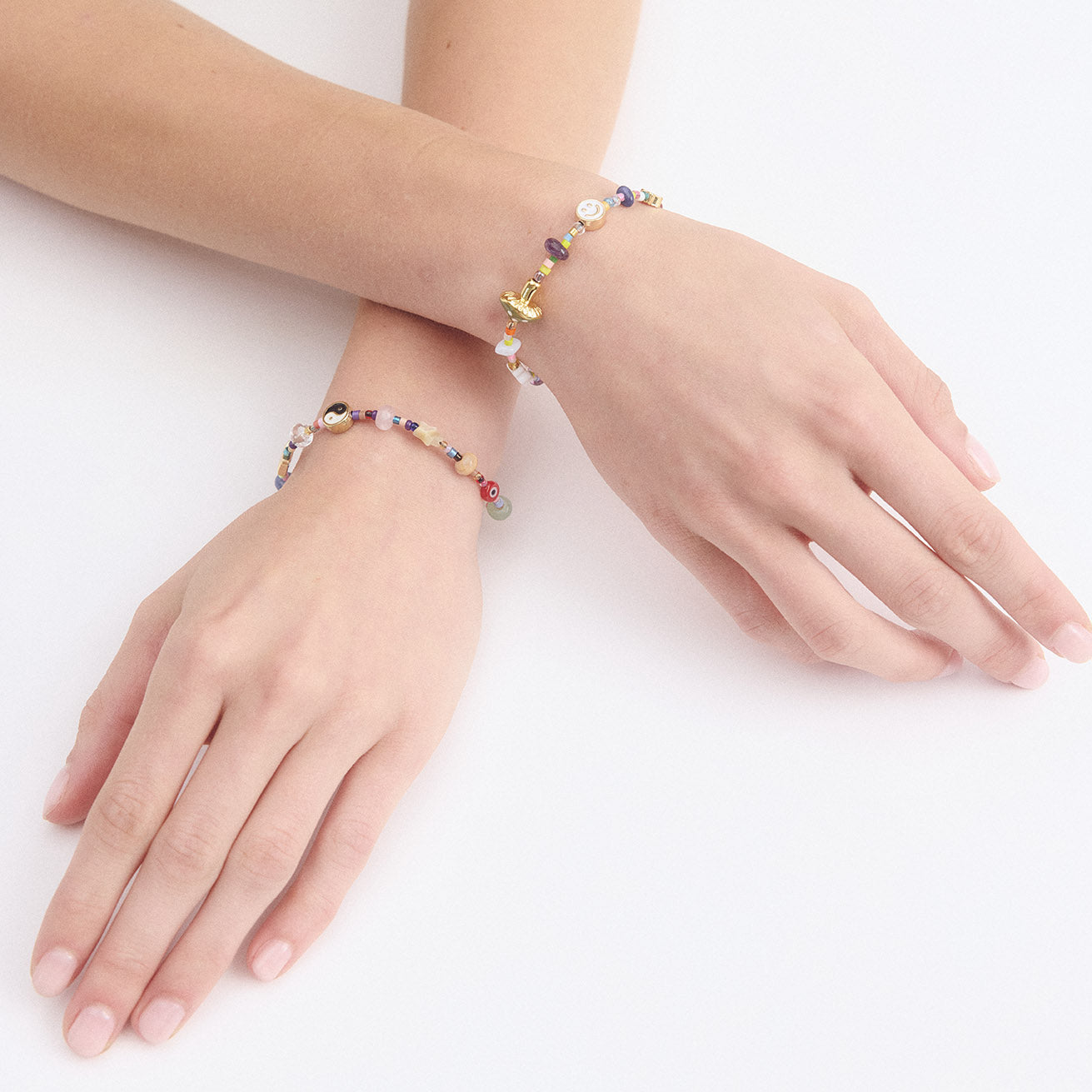 Adjustable lucky charm bracelet with natural gemstones. Made in California