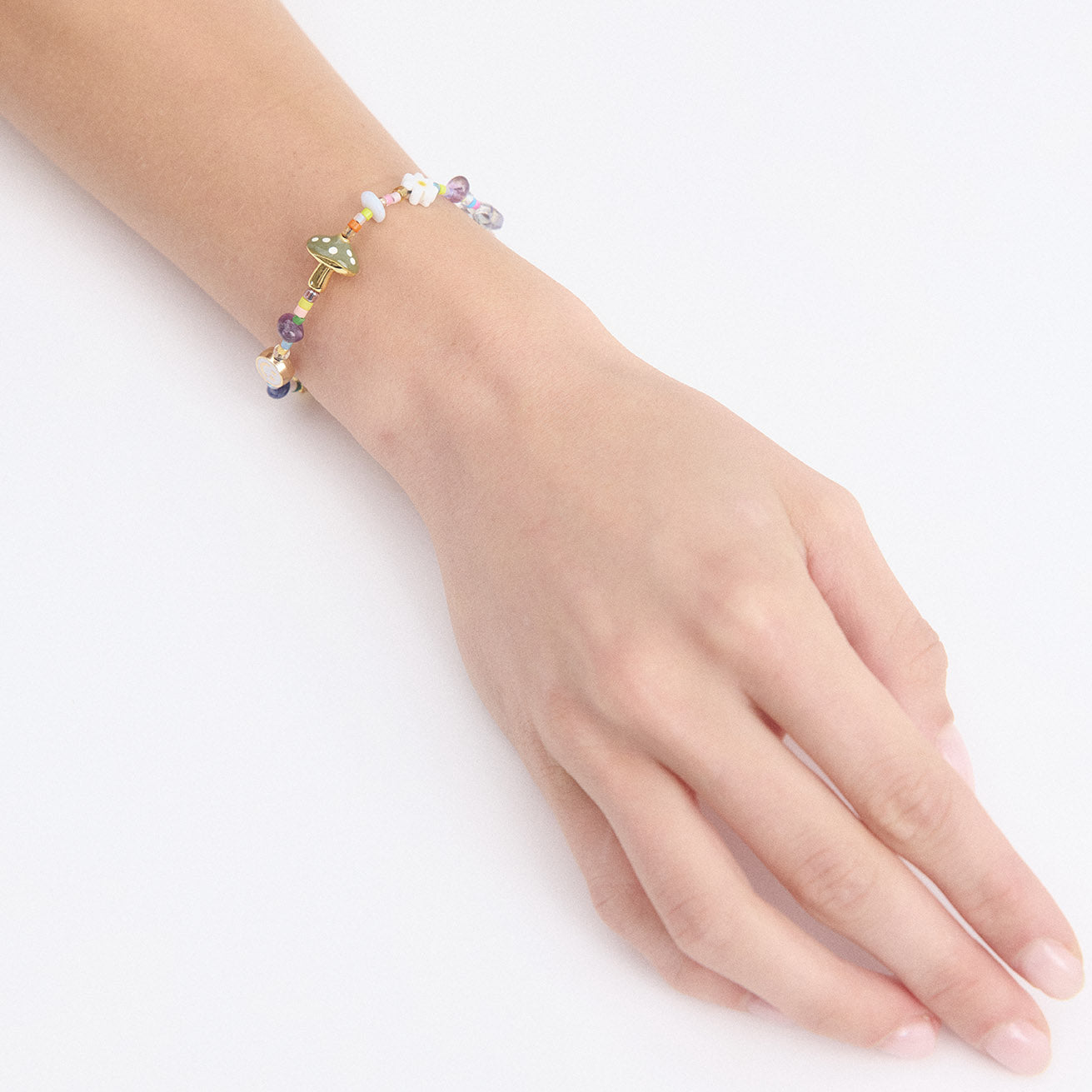Lucky charm bracelet featuring natural stone beads and meaningful charms.