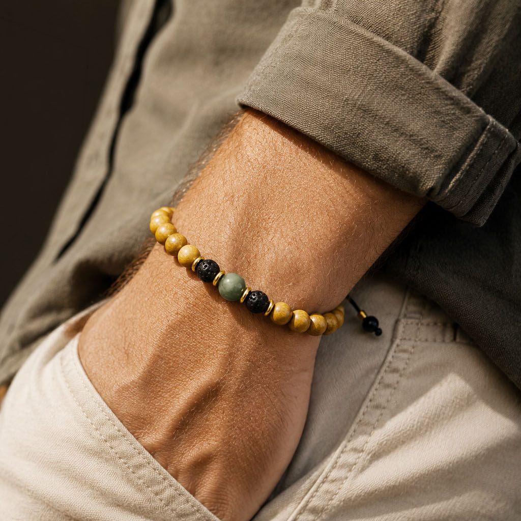 Men's Jade, Palo Santo & Lava Stone Bracelet