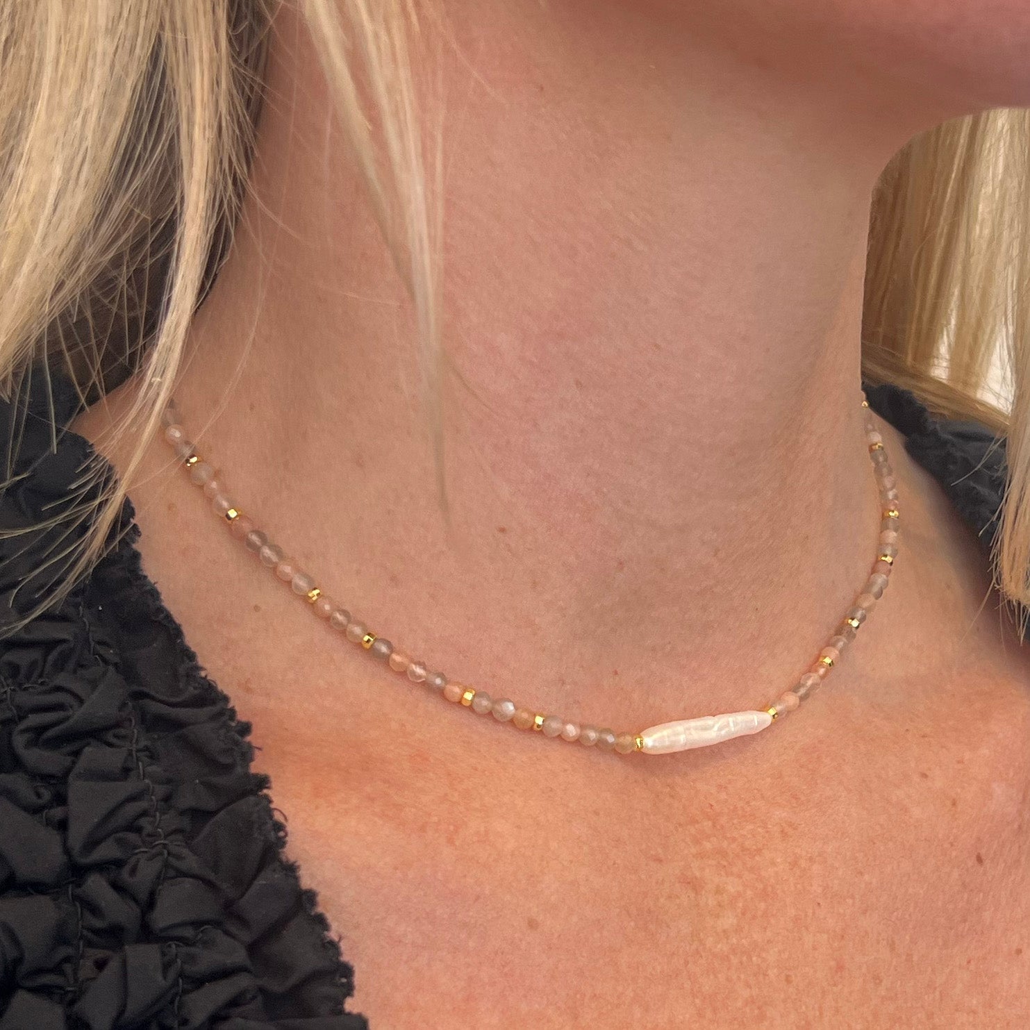 Lunar Grace Pearl & Moonstone Necklace