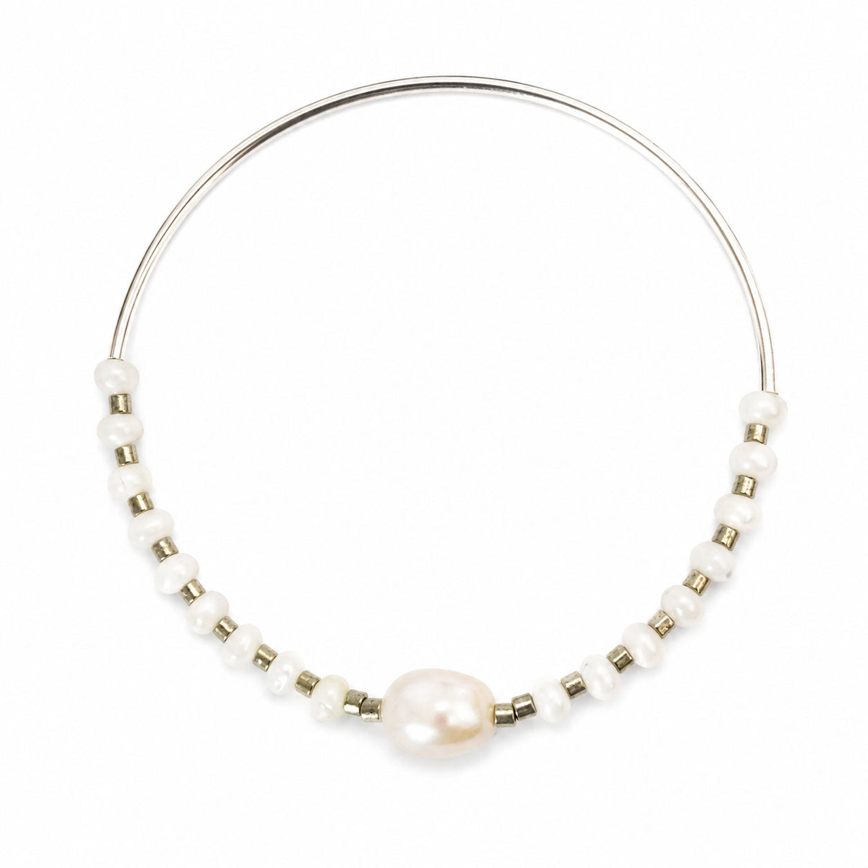 Pearl & Shell Stretch Bangle Bracelet - Silver