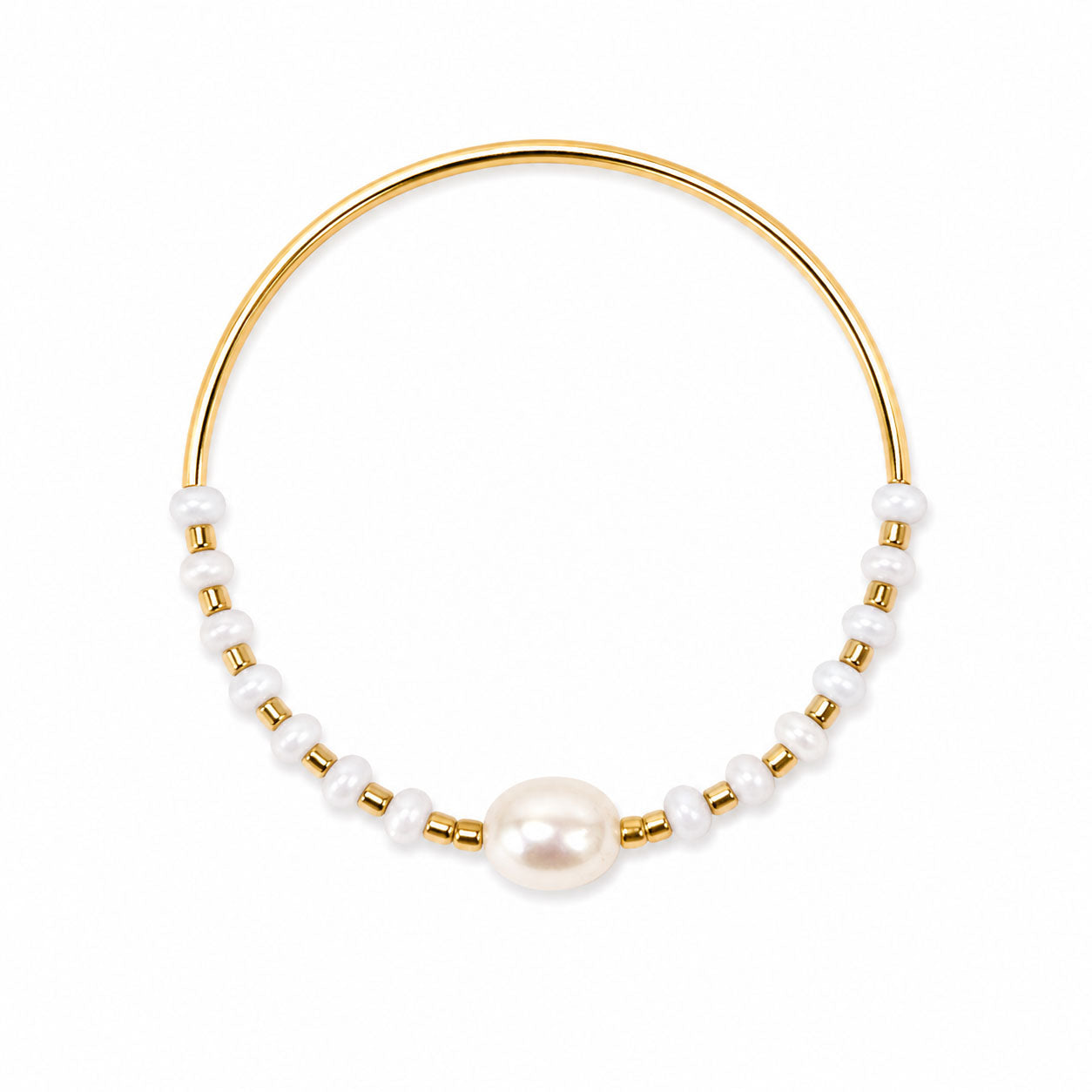Pearl & Shell Stretch Bangle Bracelet - Gold