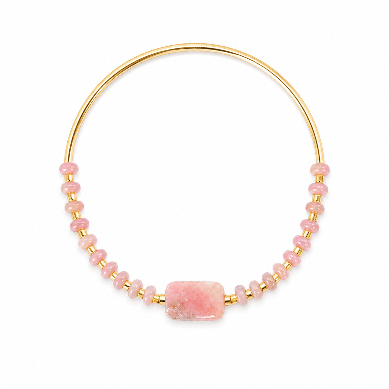 Pink Opal Stretch Bangle Bracelet - Gold