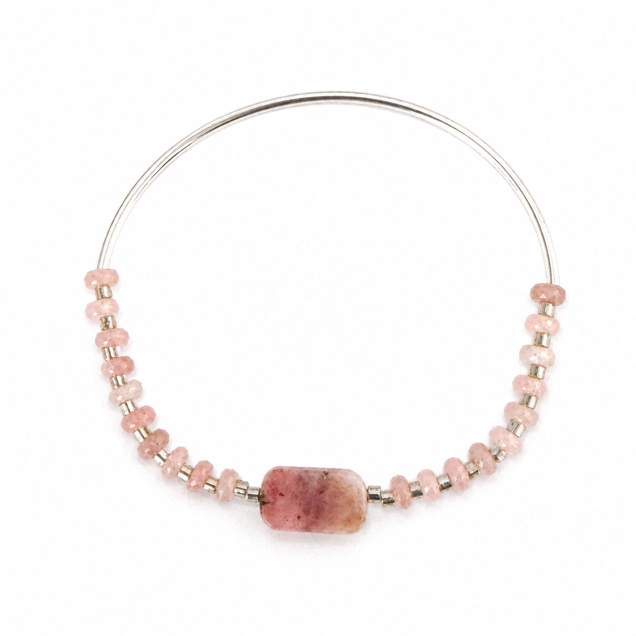 Pink Opal Stretch Bangle Bracelet - Silver