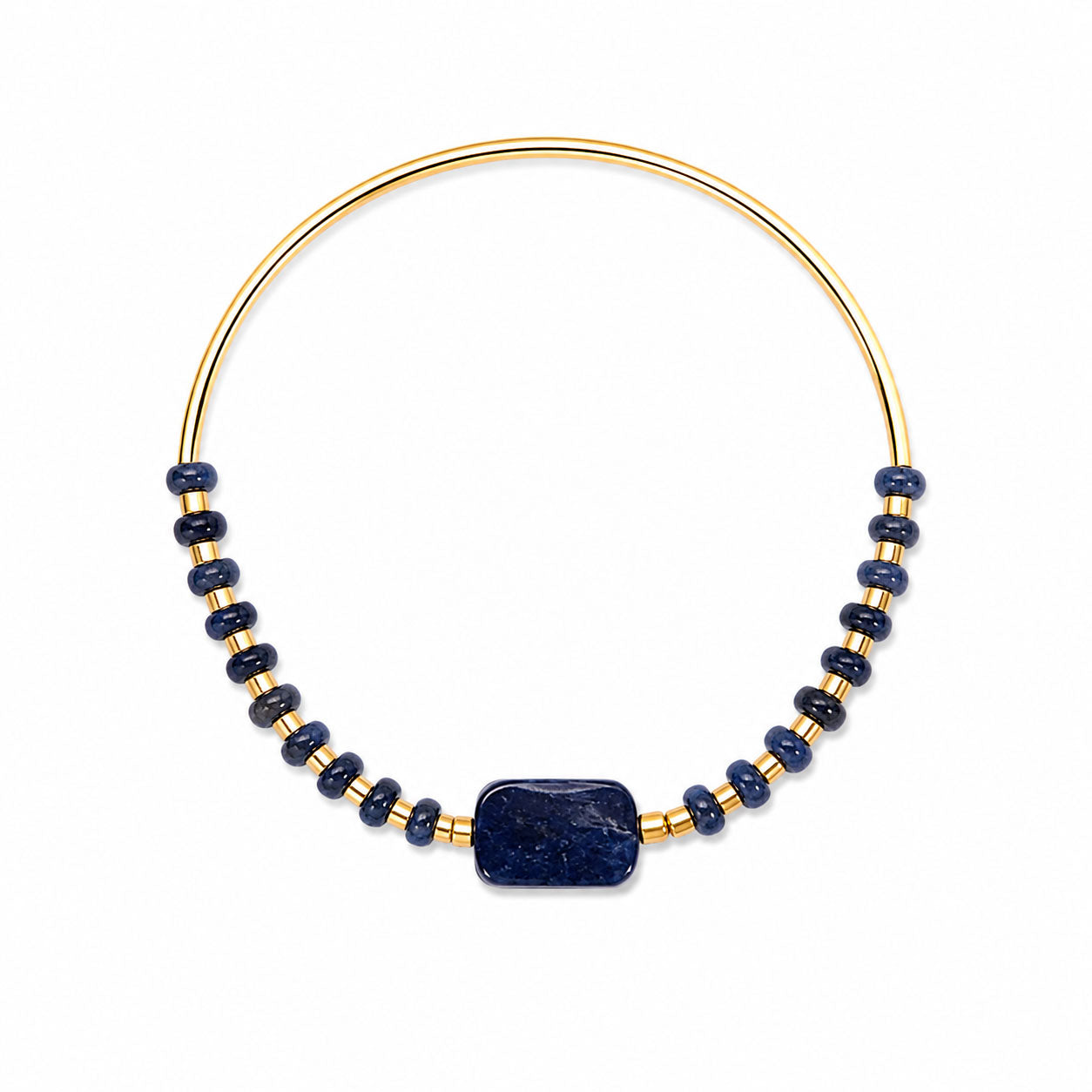 Sodalite Obsidian Stretch Bangle Bracelet - Gold