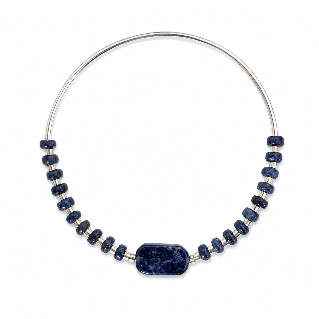 Sodalite Stretch Bangle Bracelet - Silver