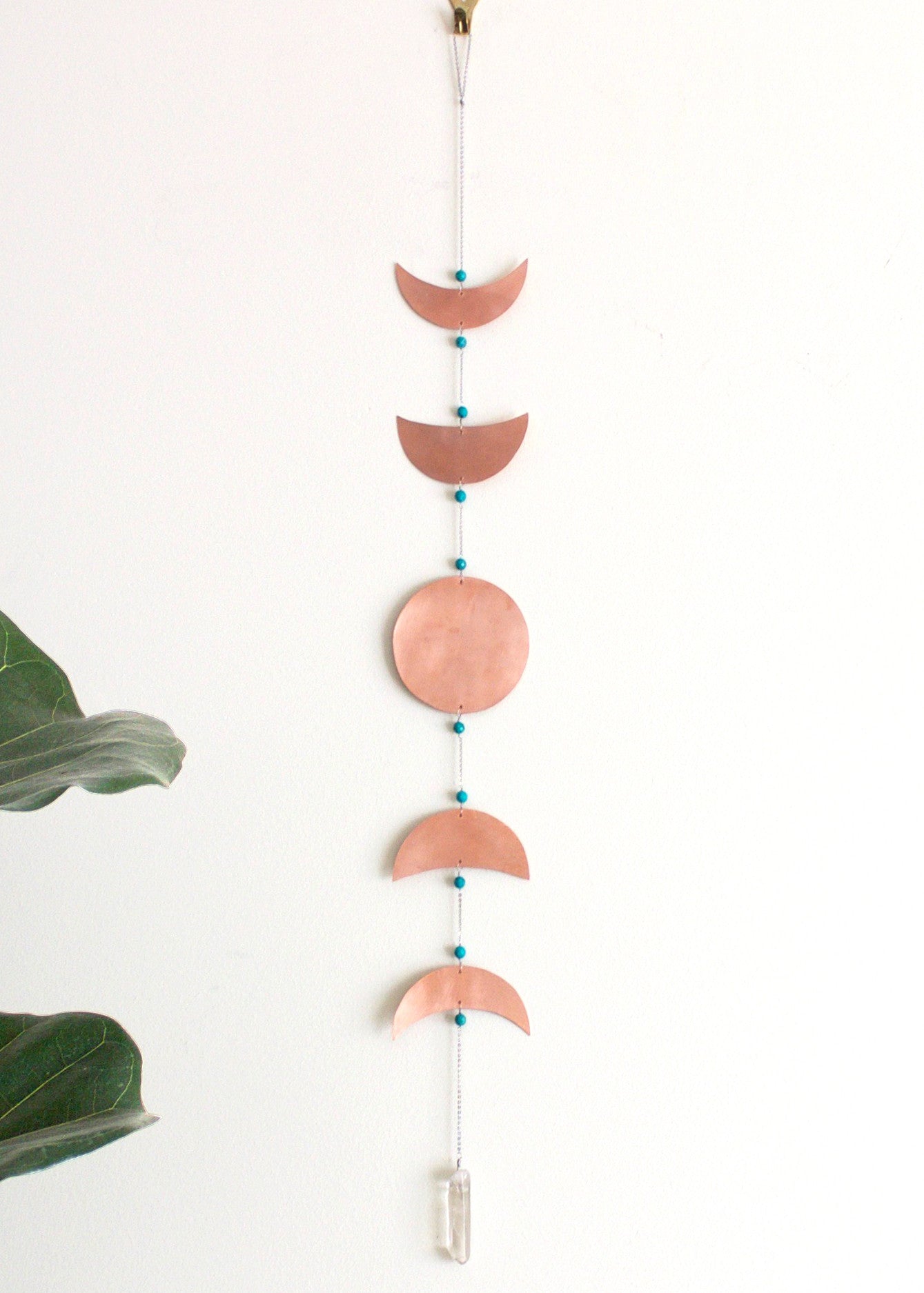 Copper, Turquoise, and Quartz Moon Wall Hanging